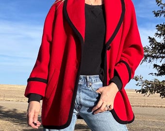 Vintage 90s Woolrich 100% Wool Red and Black Coat - Etsy