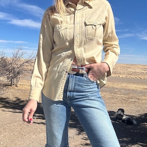 Vintage 70s Forstmann Western Yellow Wool Pearl Snap with Sawtooth Pockets