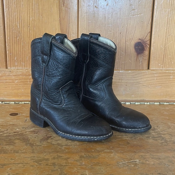 Vintage Little BB Kids Black Roper Western Boots Size Toddler 9.5