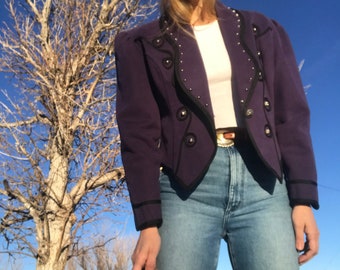 Vintage 80s Panhandle Slim Purple & Black Western Studded Blazer