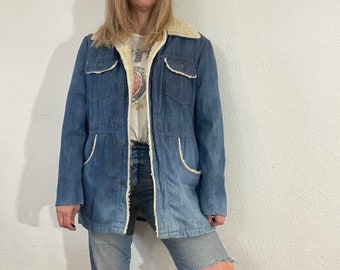Vintage 70s Sears Denim Sherpa Trucker Jacket