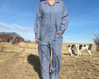 Vintage 70s polvere blu manica lunga tuta caldaia