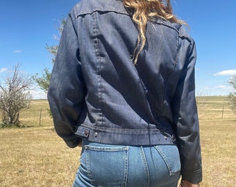 Vintage 60s Dark Denim Quilted Lining Western Chore Jacket