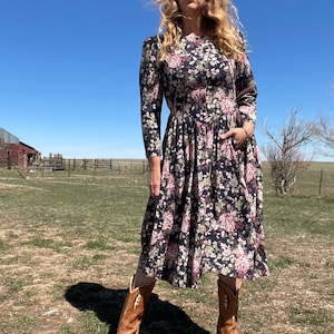 Vintage 80s Navy Floral Laura Ashley Dress