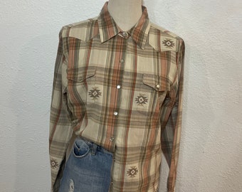 Vintage Southwestern Pearl Snap Plaid Western Shirt