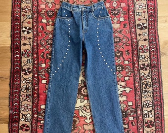 Vintage High Waisted Lawman Blue Studded Western Jeans Size W24 L35