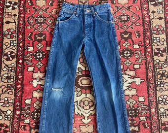 Vintage Little BB Kinder Unisex Wrangler Dunkelblau Hohe Taille Western Jeans Größe 10 slim
