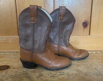 Vintage Little BB Toddler Cognac Ostrich Stamped Western Boots Toddler Size 11