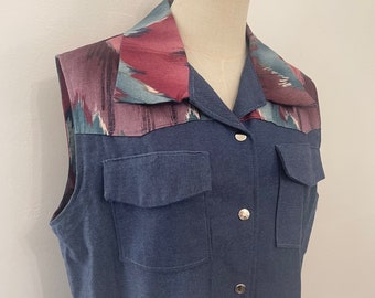 Vintage Western Sleeveless Denim Blue Snap Front Shirt