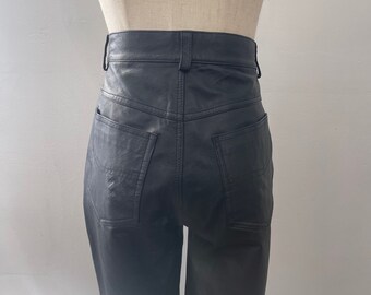 Vintage Black Leather 5 Pocket Bootcut Jeans Size 28 x 31