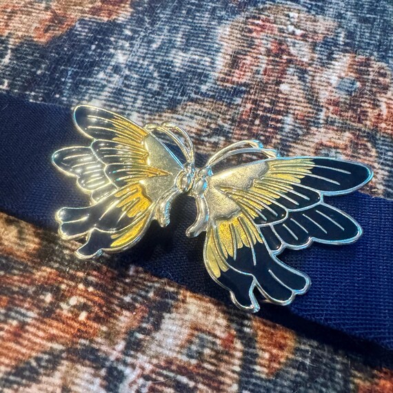 Vintage Navy Fabric Belt With Navy, Silver & Gold Enamel  display picture 3