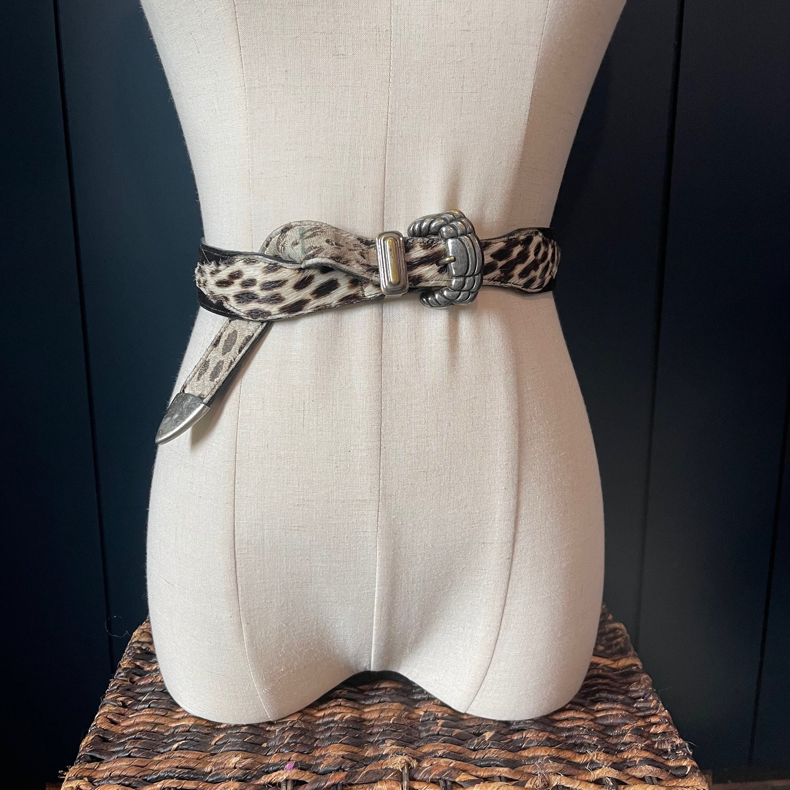 Vintage Black Suede Pony Hair Western Belt With Silver  display picture 2