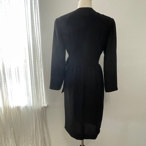 Vintage 80s Black Long Sleeve Wrap Dress with Sho… - image 8