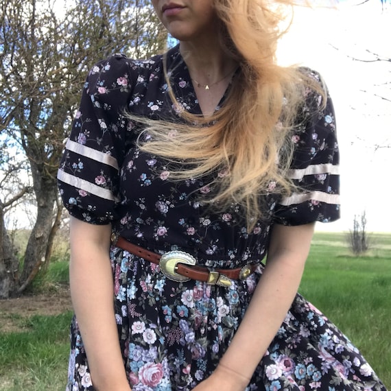 Vintage 70s JC Penney Fashions Dark Purple Floral