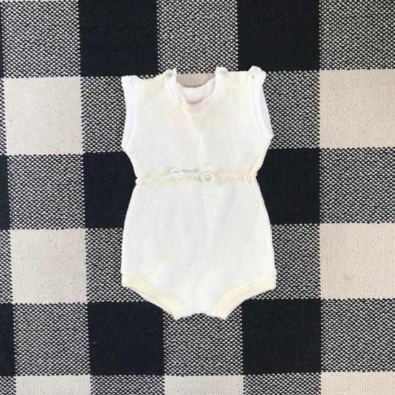 Vintage Little BB Baby Pale Yellow Knit Onesie Pl… - image 1