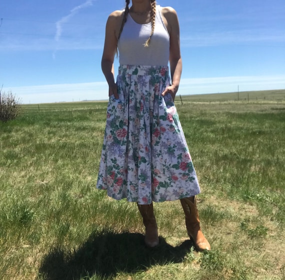 Vintage 80s Scott McClintock White Floral Skirt