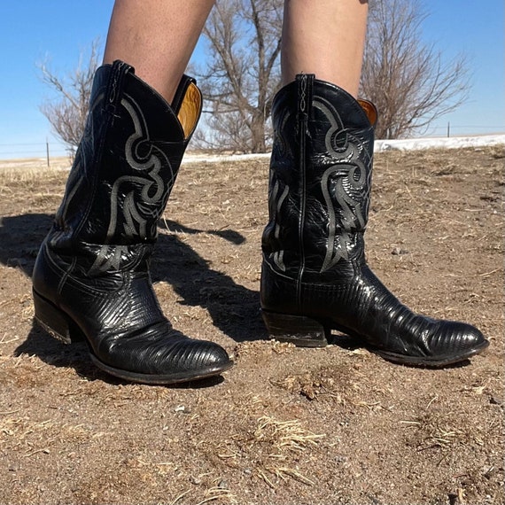 Vintage Mens Black Western Boots Mens Size 9.5EE Womens 11 - Etsy