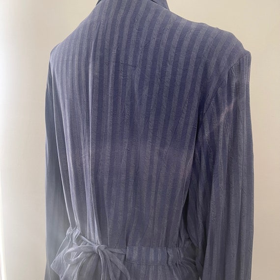 Vintage 80s Blue Striped Silky Long Sleeve Studde… - image 8