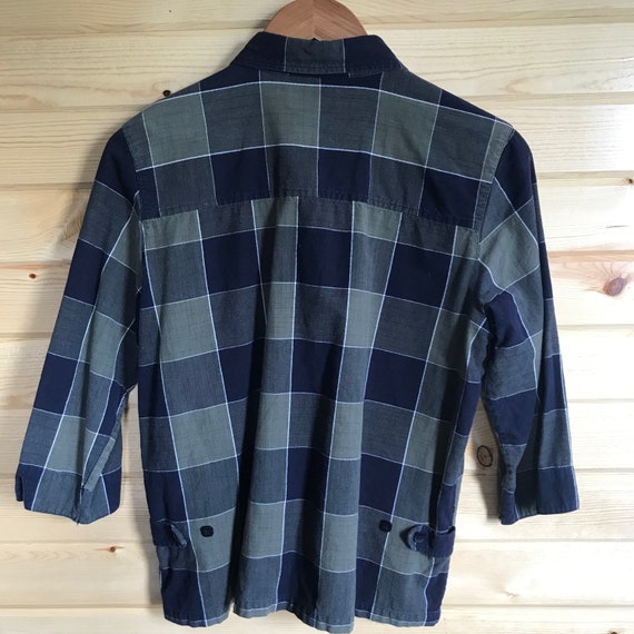 Vintage 90s Olive Green Check 3/4 Sleeve Blouse - image 8