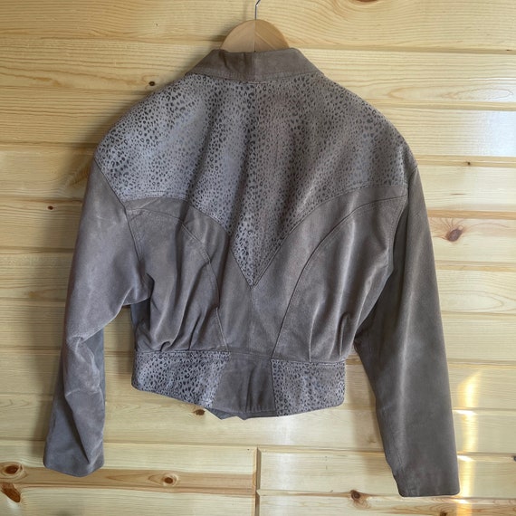 Vintage 80s Taupe Gray Short Suede Jacket - image 7