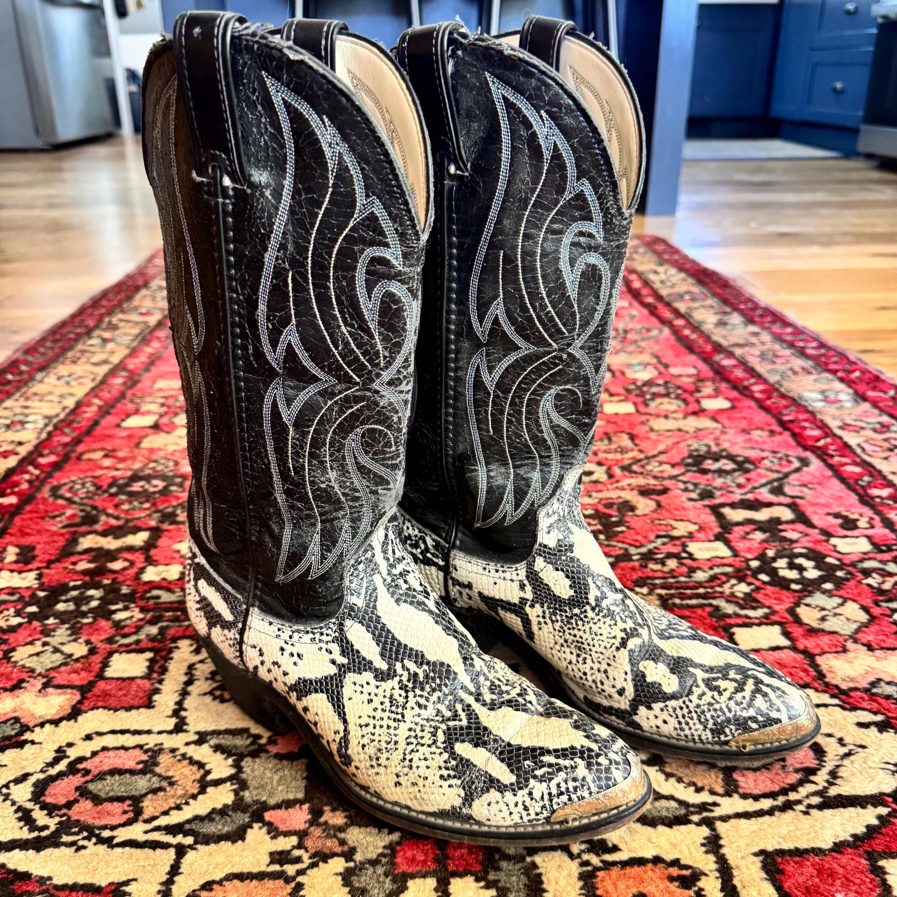 Men’s Size 8 Laredo Vintage Python Snakeskin Western Cowboy Boots Black Tan 4751 Vintage 1997 Laredo Snakeskin Western Cowboy Boots Men main image 4