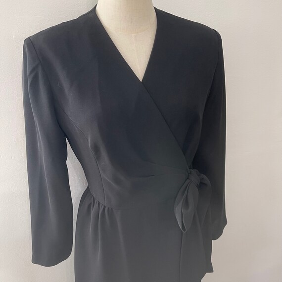 Vintage 80s Black Long Sleeve Wrap Dress with Sho… - image 2