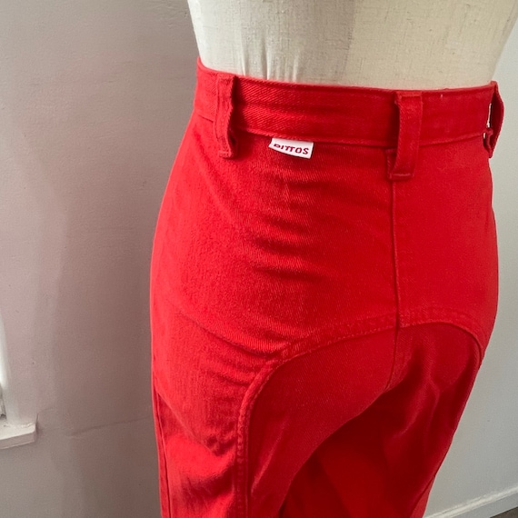 Vintage 70s Cherry Red High Waist Bareback Flare … - image 6