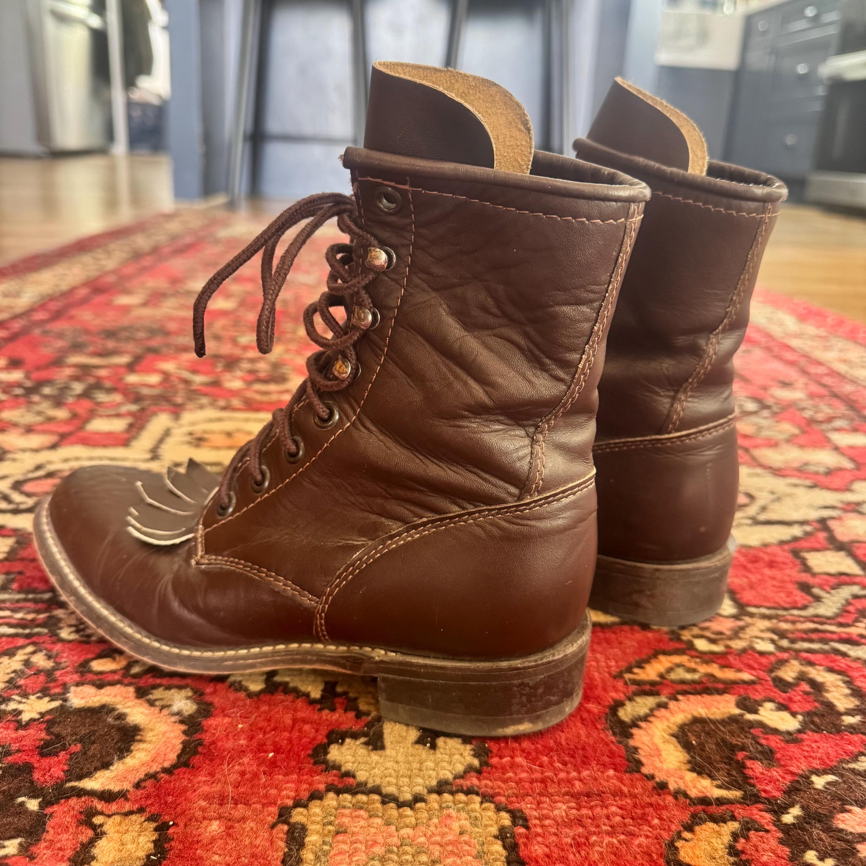 Vintage 80s Western Brown Lace up Kiltie Boots Size 6M - Etsy