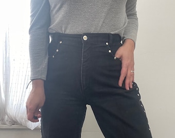 Vintage Lawman Zwart Bareback Hoge Taille Studded Western Jeans Maat 32 x 33