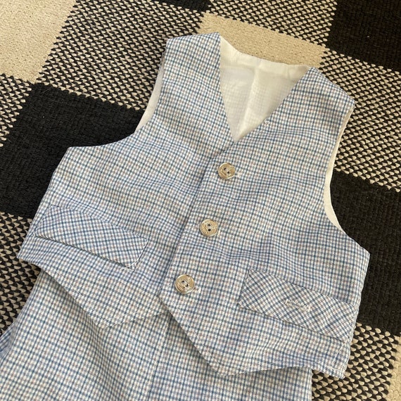 Vintage Little BB Boys Two-Piece Check Plaid Vest… - image 3