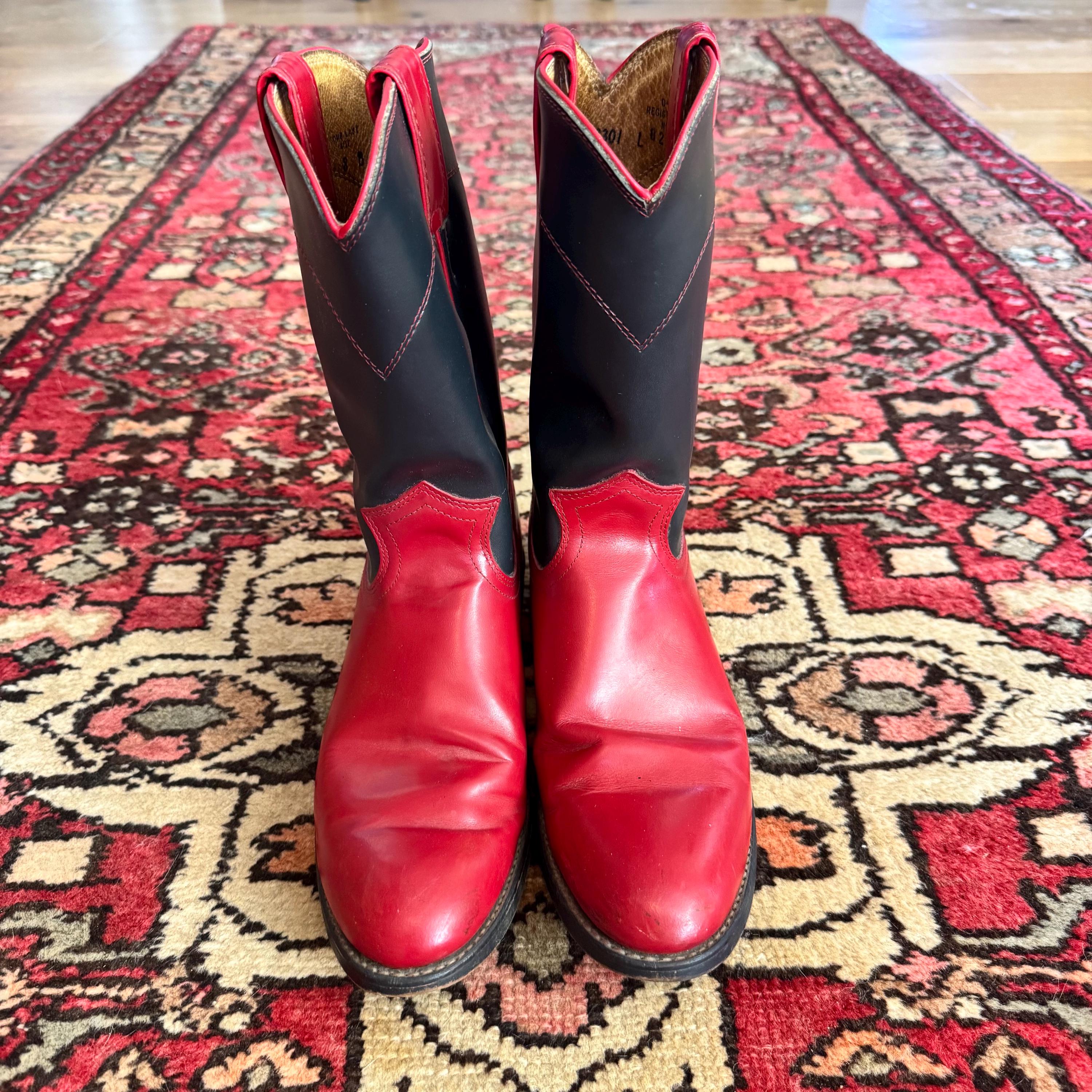 Vintage 80s Red & Dark Navy Two-tone Roper Western Boots Womens