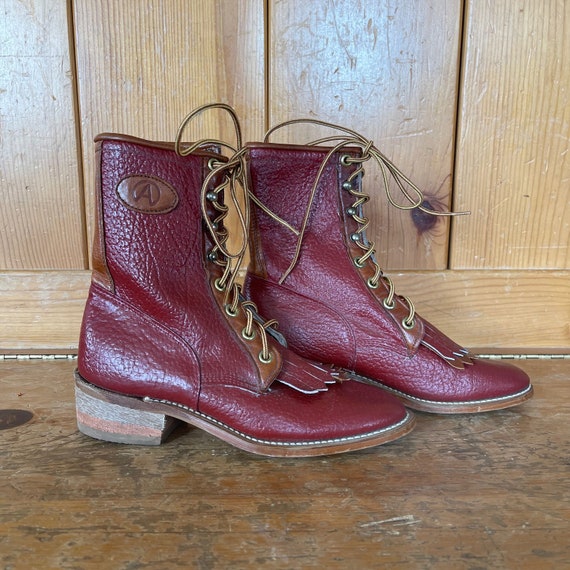 Vintage Red and Brown Lace Up Kiltie Packer Boots siz… - Gem