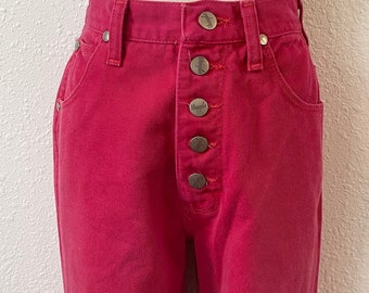 Vintage Western Pinky Red Button Front Wranglers Made in USA Size 24x28