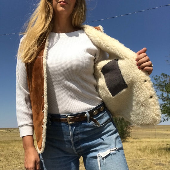 Vintage 70s Brown Suede and Shearling Vest