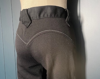Vintage Black Western Polyester Bell Bottom Saddleback Pants W34 L35