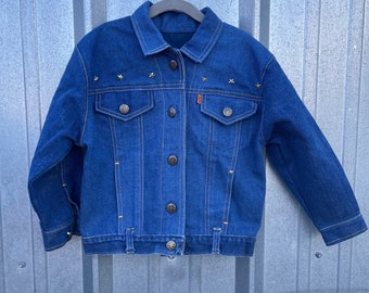 Vintage Little BB Unisex Dark Denim Trucker Jean Chaqueta Talla 6