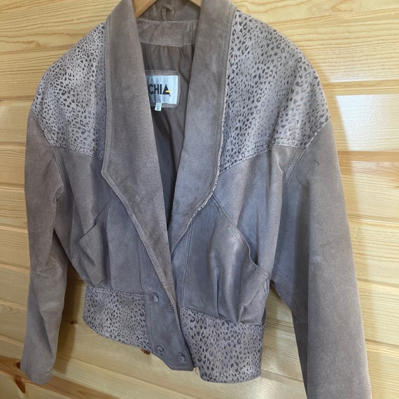 Vintage 80s Taupe Gray Short Suede Jacket - image 6