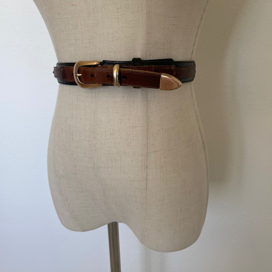 Vintage Brown & Black Western Belt With Gold Hardware Etsy