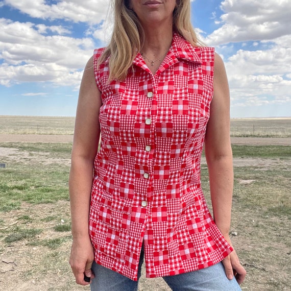 Mirror Mirror x BB West 90s Pykettes Red and White Gingham Tunic Sleeveless Top