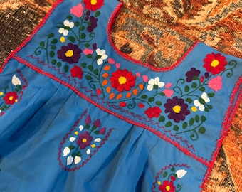 Vintage Little BB Girls Blue Floral Embroidered Sleeveless Dress Size 6