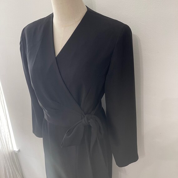 Vintage 80s Black Long Sleeve Wrap Dress with Sho… - image 4