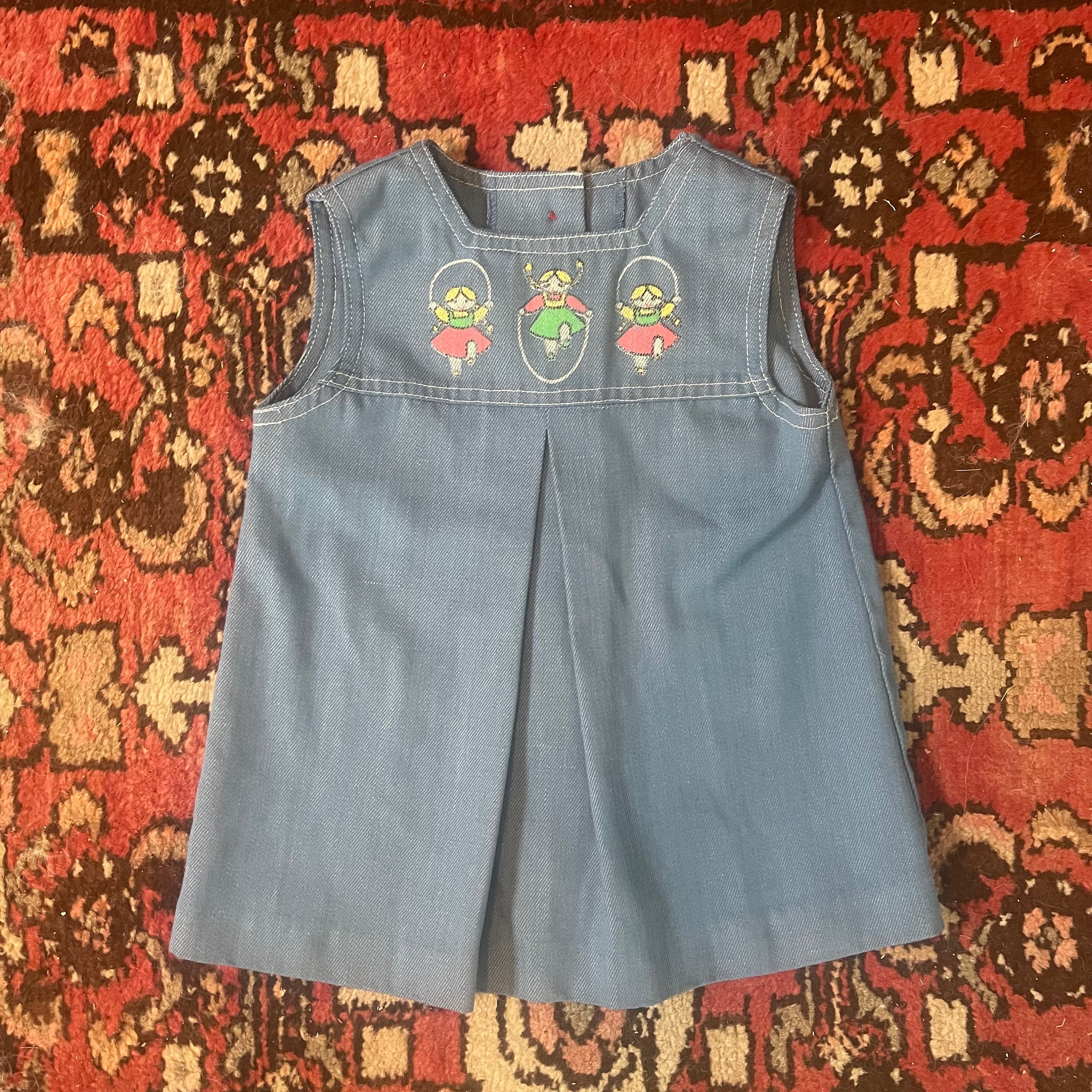 sears denim dress Upcycled Sears Denim Overall Jumper Dress Farm Print Large