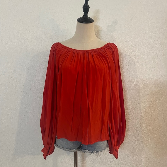 red flowy top