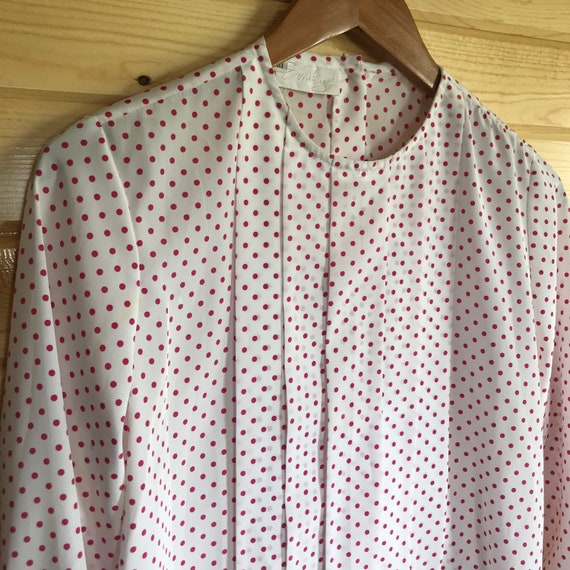 Vintage 70s White with Red Polka Dot Blouse - image 7