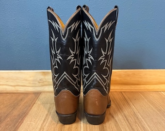 Vintage Tony Lama Brown Two-tone Flame Stitch Cowgirl Boots  display picture 1