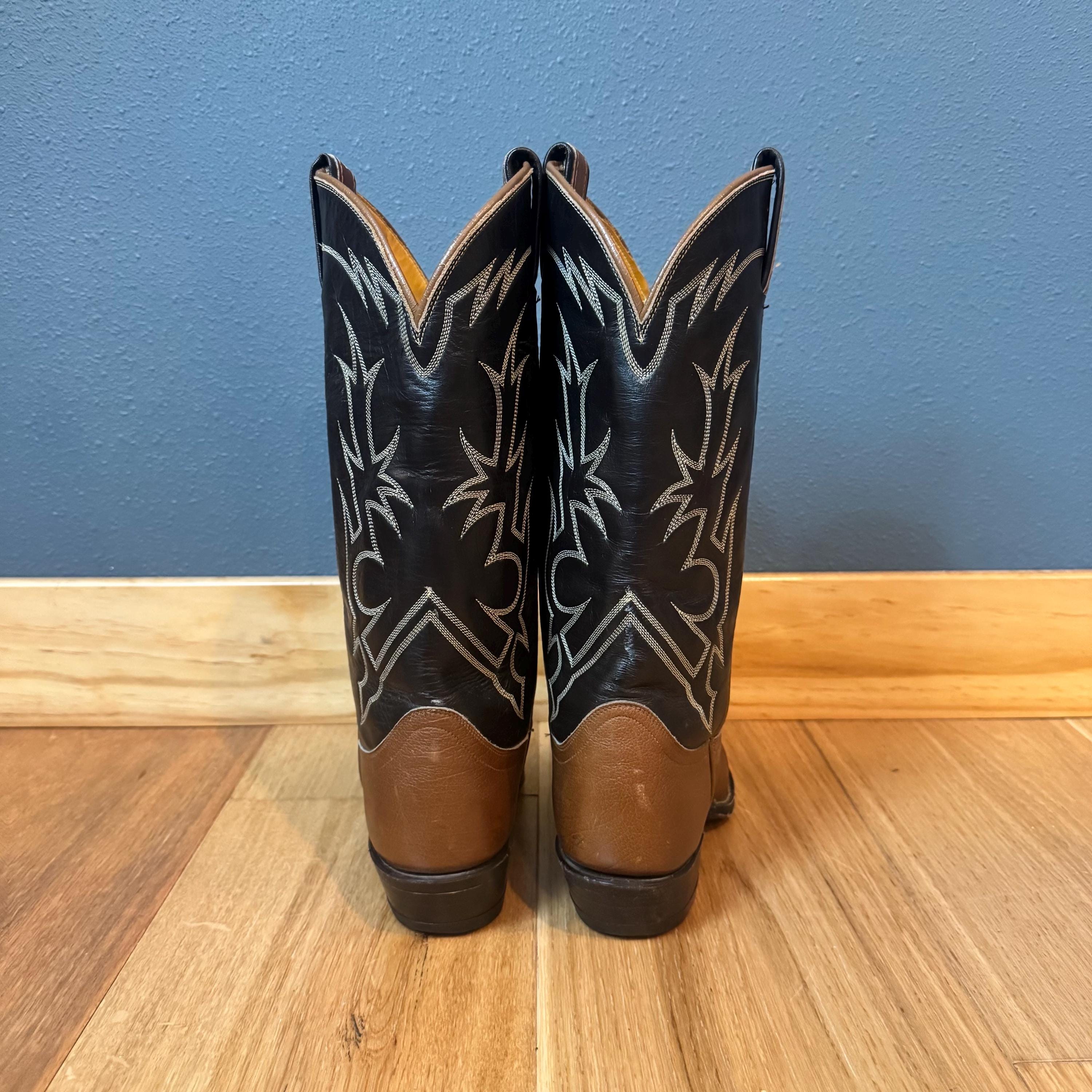 Vintage Tony Lama Brown Two-tone Flame Stitch Cowgirl Boots  display picture 2