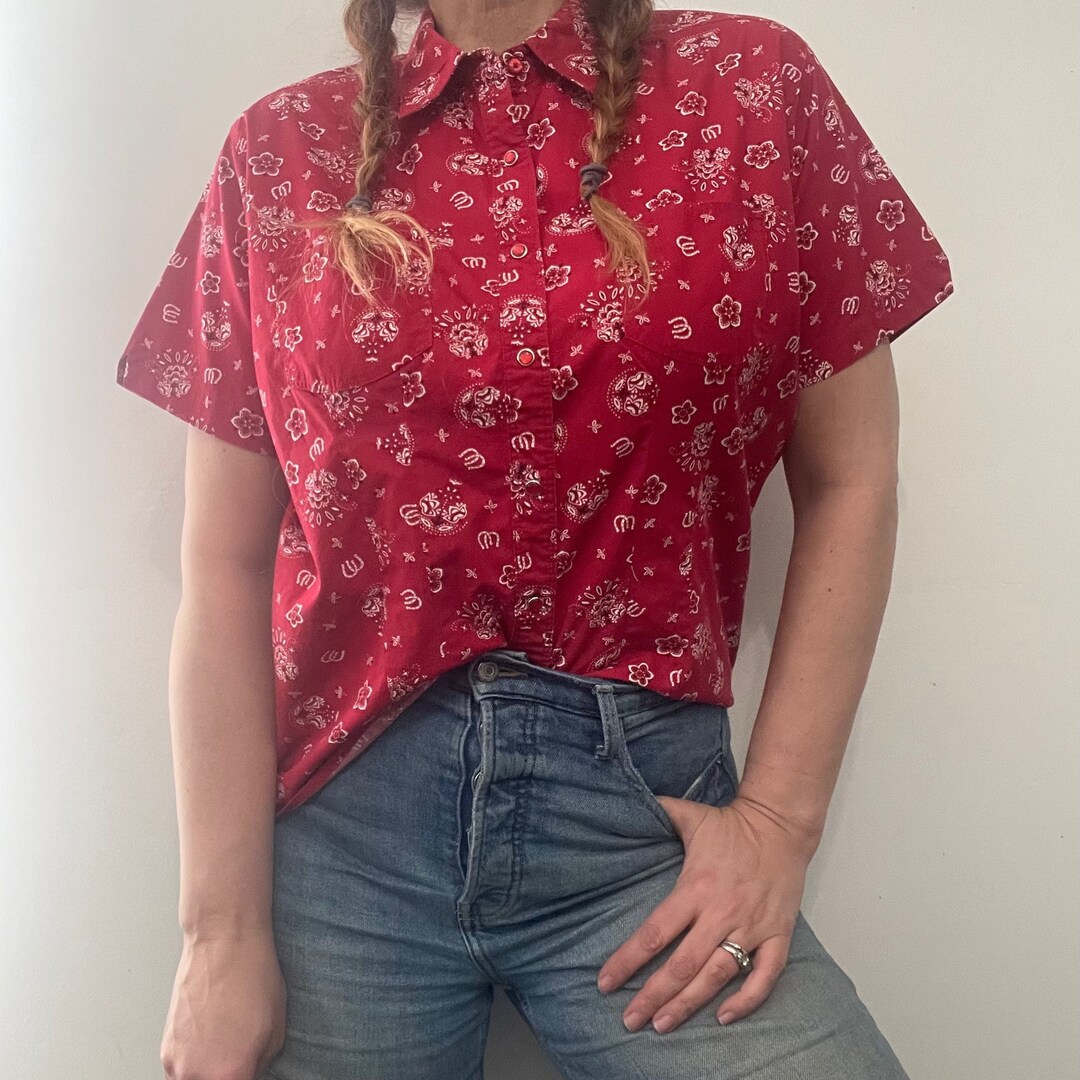Vintage 90s Red Bandana Print Short Sleeve Pearl Snap Shirt - Etsy