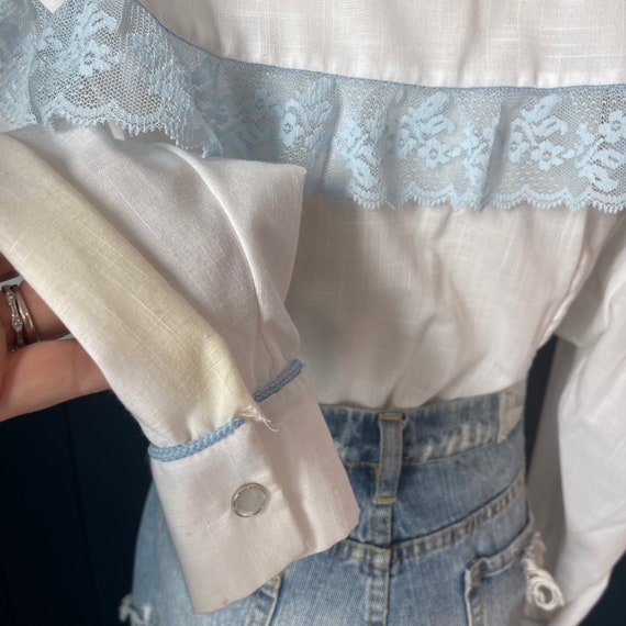 Vintage 70s White Pearl Snap Western Blouse with … - image 7