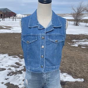 Vintage 80s Light Blue Denim Button Front Jean Vest