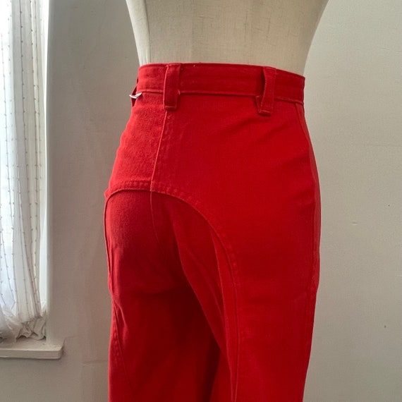 Vintage 70s Cherry Red High Waist Bareback Flare … - image 1